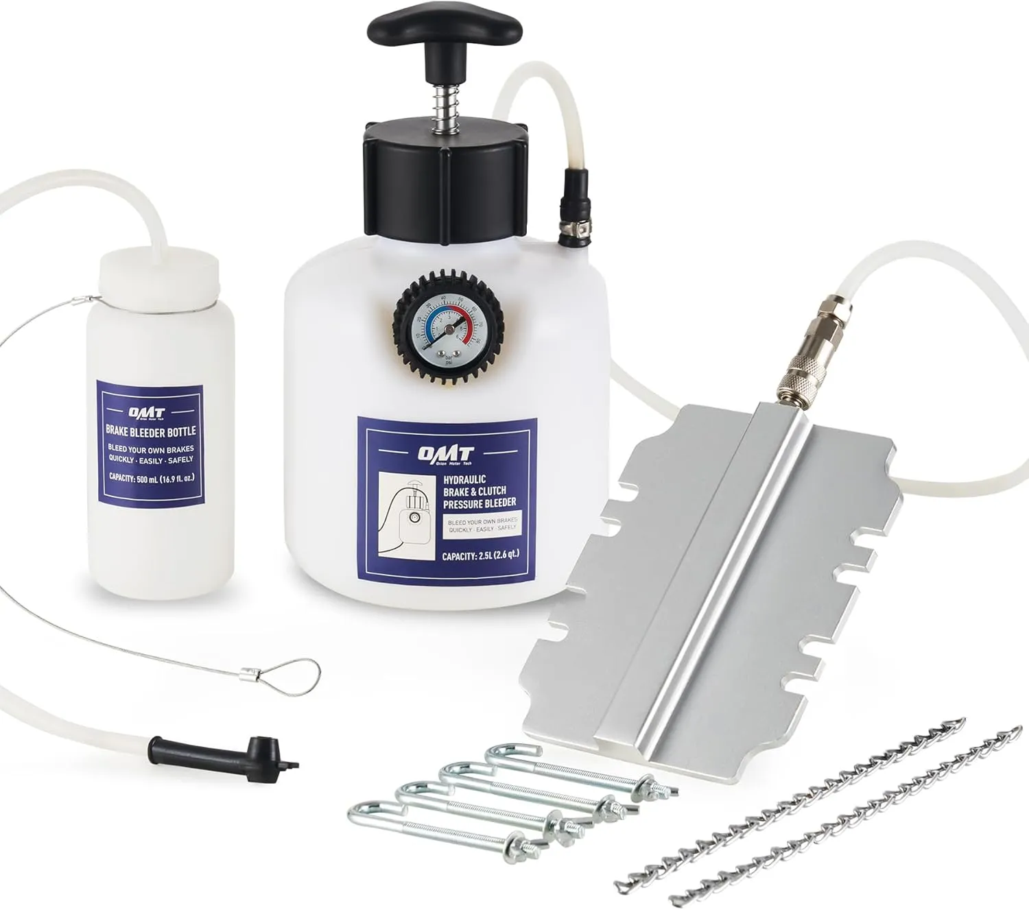 Orion Motor Tech Brake Bleeder Kit, 2.5L Pressure Brake Bleeder Set with 4.25"x6.75"Adapter, 2.6qt Manual Brake Fluid Extractor with 500mL Brake Bleeder Bottle Compatible with GMC Chrysler Dodge Jeep
