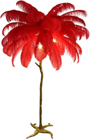 Ostrich Feather lamp,Resin Feather lamp with Natural Ostrich Feathers (Contains Light Sources) Have Footswitch Dimmable Floor Lamp (90x170cm(35×67inch),Big Red)