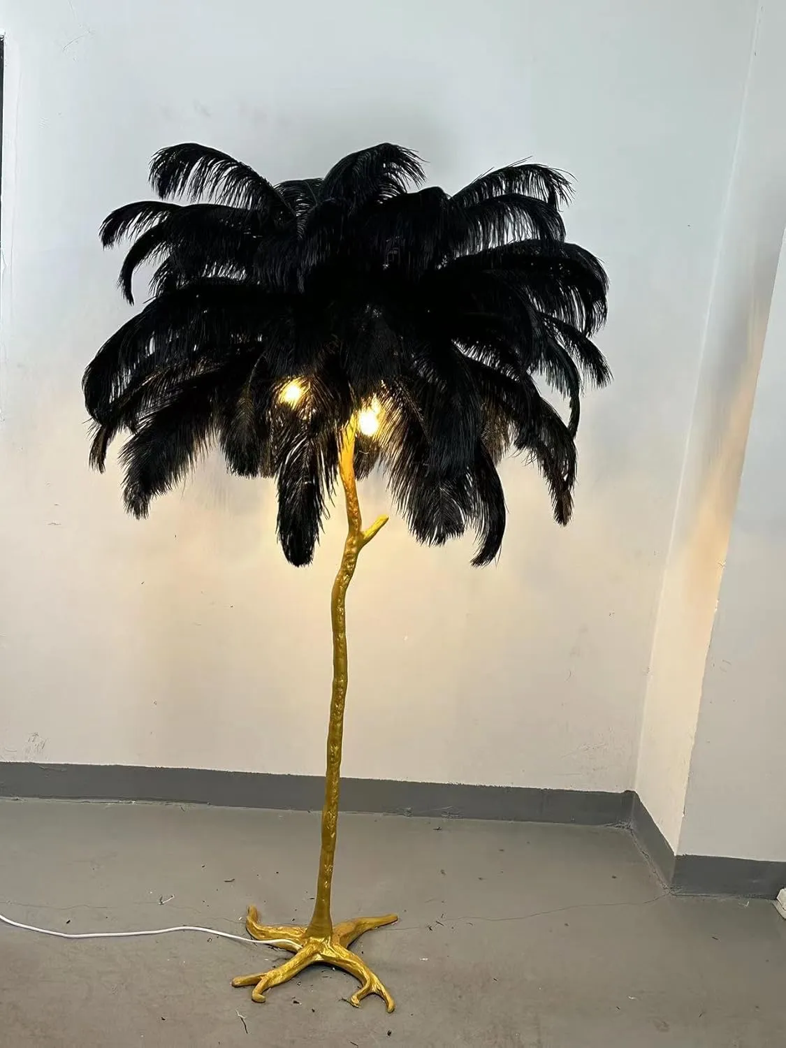 Ostrich Feather lamp,Resin Feather lamp with Natural Ostrich Feathers (Contains Light Sources) Have Footswitch Dimmable Floor Lamp (90x170cm(35×67inch),Black)