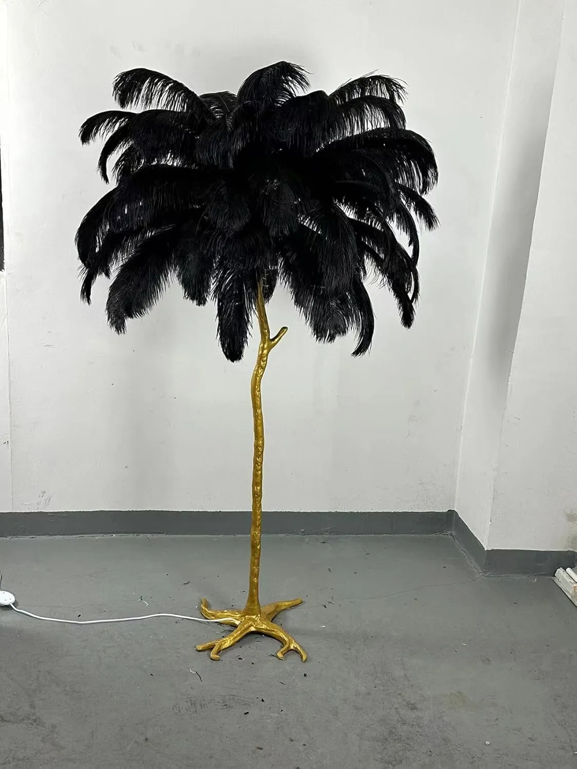 Ostrich Feather lamp,Resin Feather lamp with Natural Ostrich Feathers (Contains Light Sources) Have Footswitch Dimmable Floor Lamp (90x170cm(35×67inch),Black)