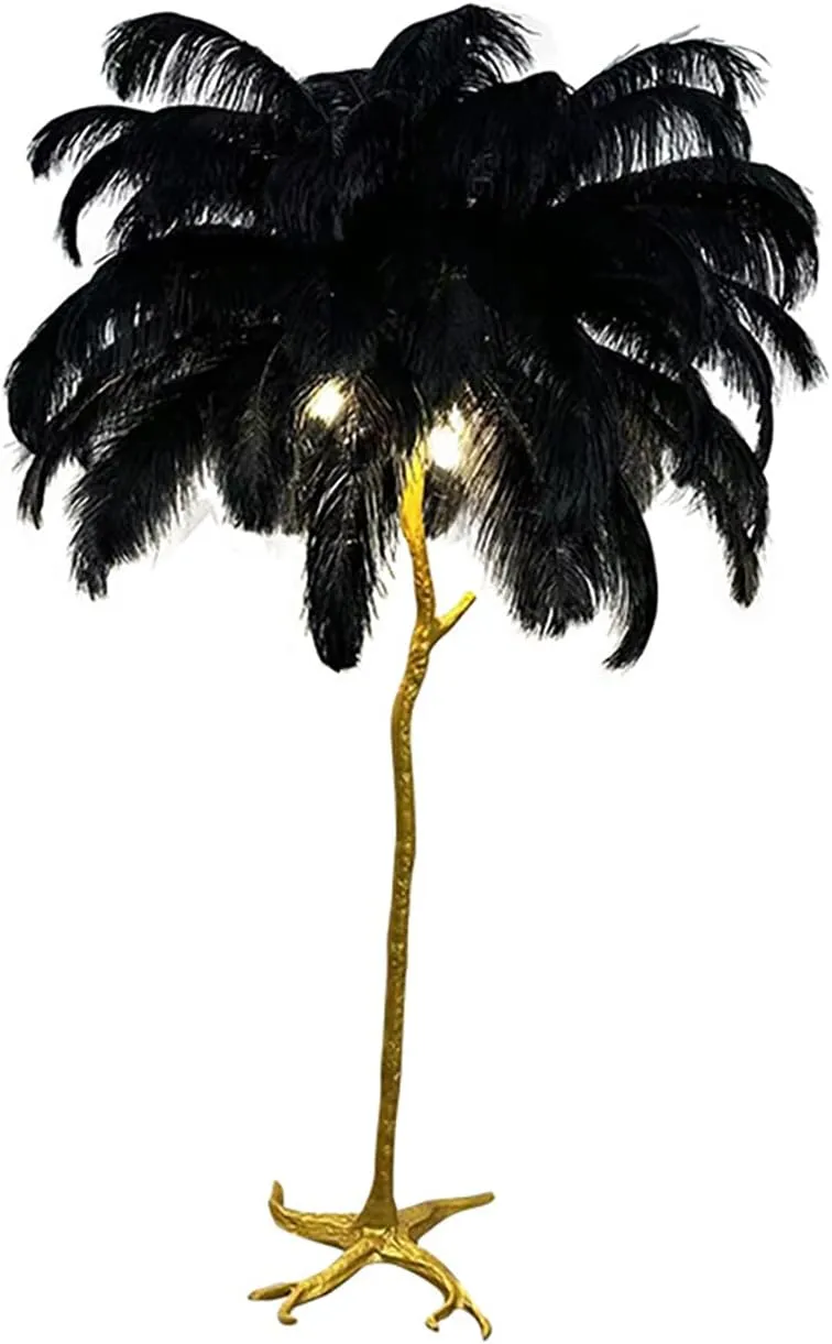 Ostrich Feather lamp,Resin Feather lamp with Natural Ostrich Feathers (Contains Light Sources) Have Footswitch Dimmable Floor Lamp (90x170cm(35×67inch),Black)