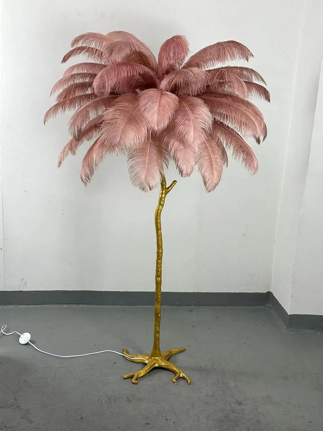 Ostrich Feather lamp,Resin Feather lamp with Natural Ostrich Feathers (Contains Light Sources) Have Footswitch Dimmable Floor Lamp (90x170cm(35×67inch),Soybean Sand)