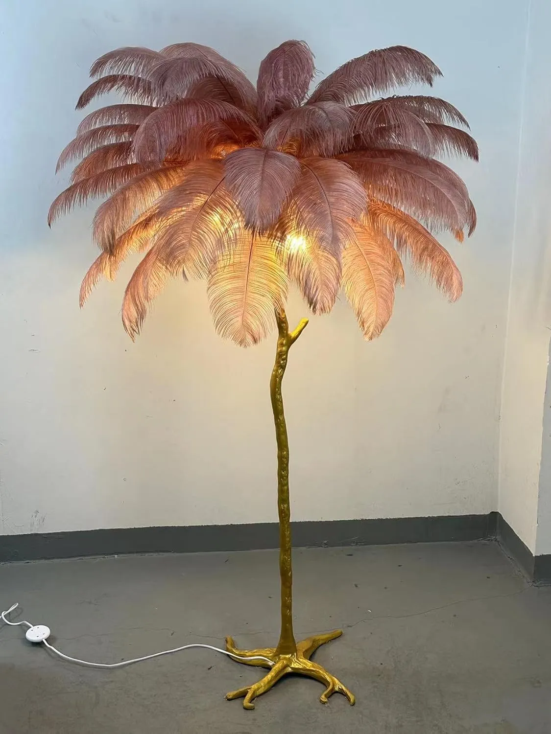 Ostrich Feather lamp,Resin Feather lamp with Natural Ostrich Feathers (Contains Light Sources) Have Footswitch Dimmable Floor Lamp (90x170cm(35×67inch),Soybean Sand)