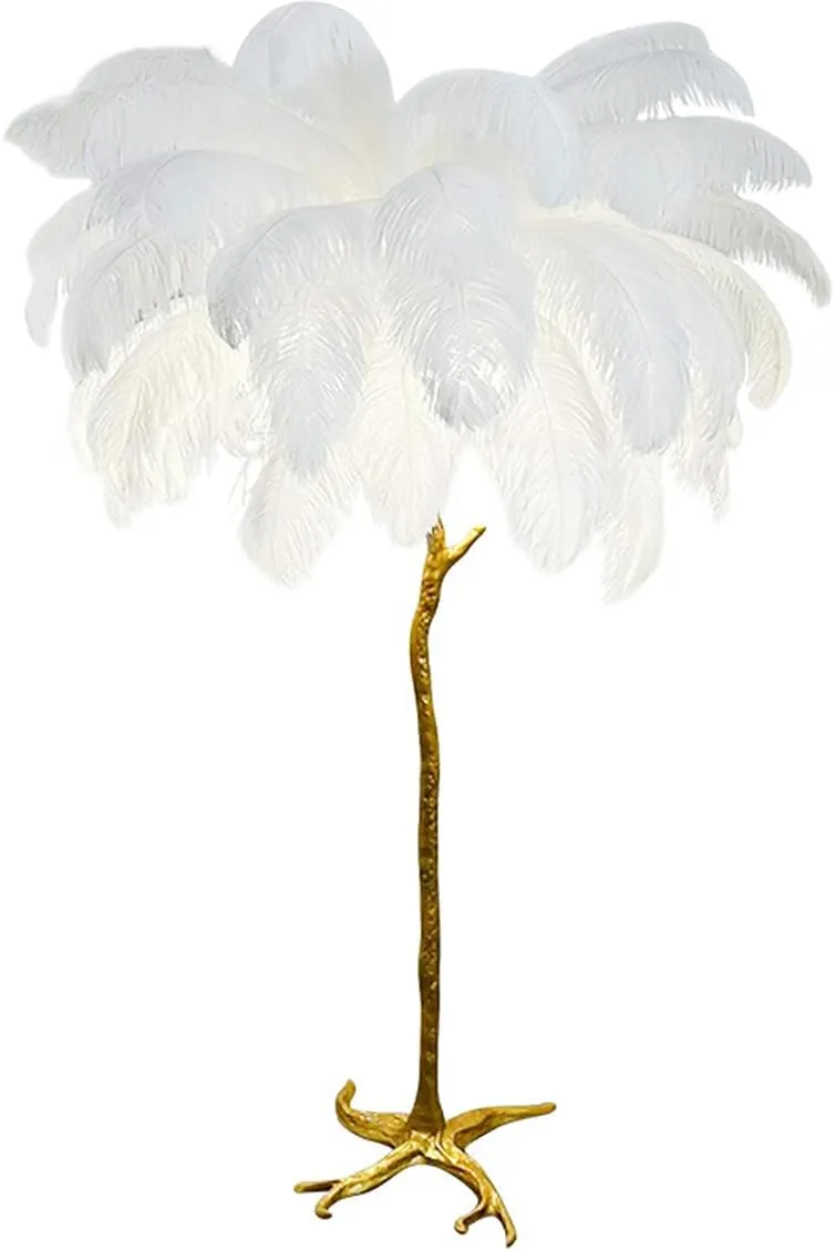 Ostrich Feather lamp,Resin Feather lamp with Natural Ostrich Feathers (Contains Light Sources) Have Footswitch Dimmable Floor Lamp (90x170cm(35×67inch),White)