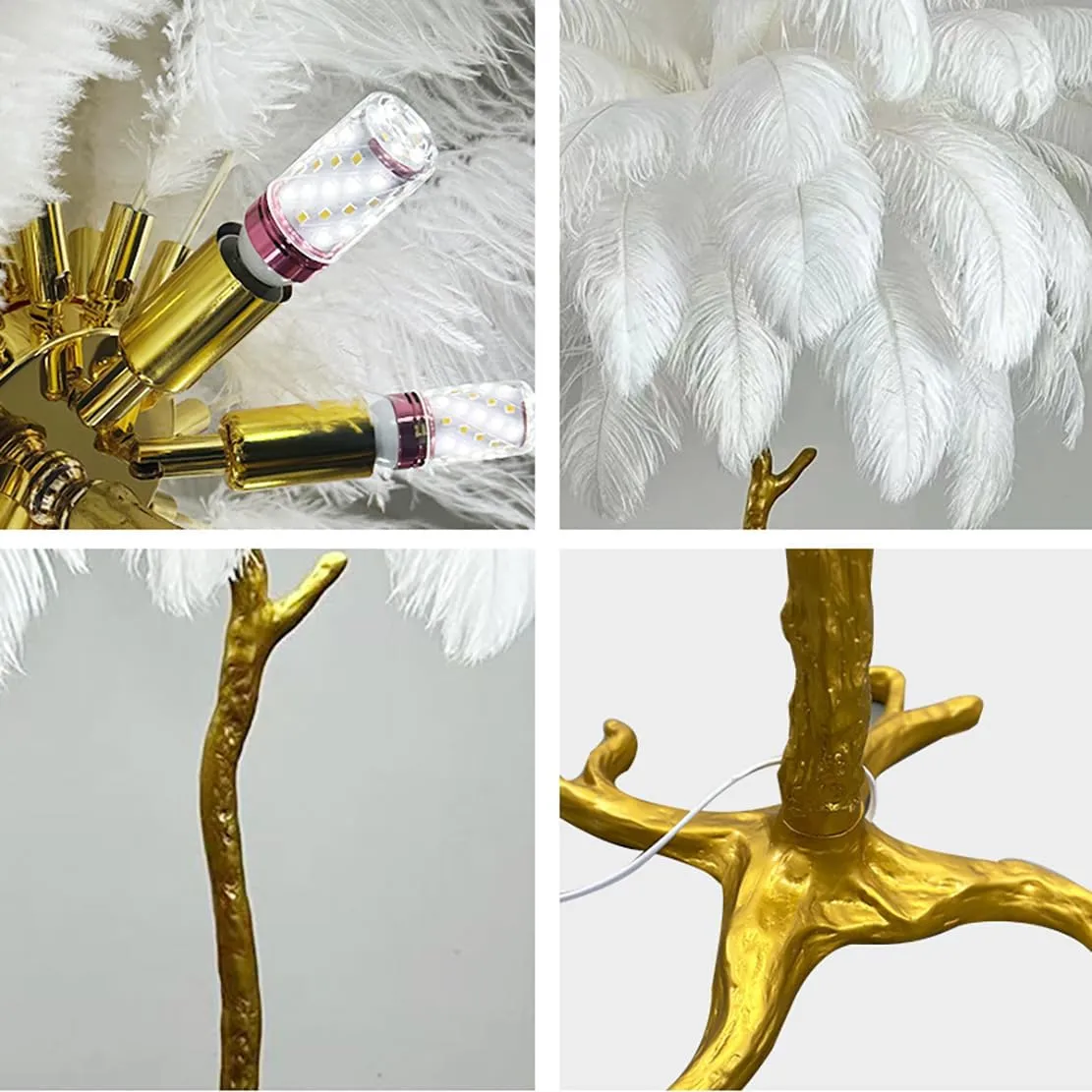 Ostrich Feather lamp,Resin Feather lamp with Natural Ostrich Feathers (Contains Light Sources) Have Footswitch Dimmable Floor Lamp (90x170cm(35×67inch),White)