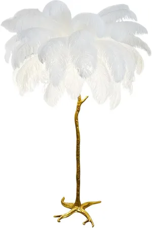 Ostrich Feather lamp,Resin Feather lamp with Natural Ostrich Feathers (Contains Light Sources) Have Footswitch Dimmable Floor Lamp (90x170cm(35×67inch),White)