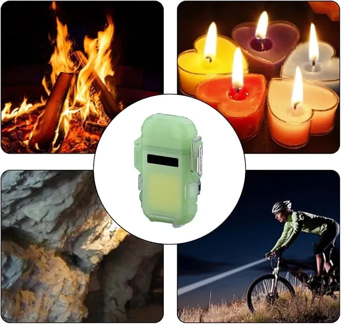 Outdoor Arc Electric Lighter USB Rechargeable Lighter LED Flashlight Double Arc Plasma Lighter Perfect for Camping Hiking Traveling (Noctilucent)