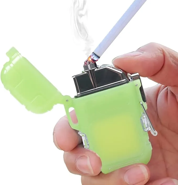 Outdoor Arc Electric Lighter USB Rechargeable Lighter LED Flashlight Double Arc Plasma Lighter Perfect for Camping Hiking Traveling (Noctilucent)