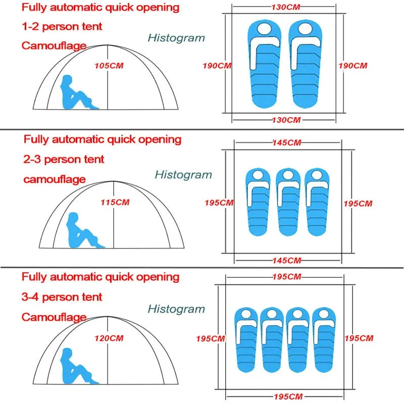 Outdoor Automatic Pop Up Camping Tent 1-4 Person Family Multiple Models Easy Open Hiking Travelling Tents