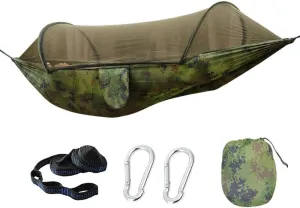 Outdoor Camping Hammock with Mosquito net, Anti-Mosquito Automatic Quick-Opening strut, Anti-Rollover Hammock, Outdoor Indoor Hammock Swing