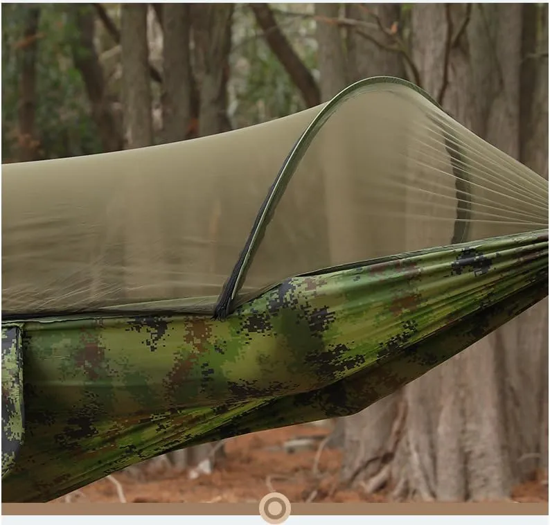 Outdoor Camping Hammock with Mosquito net, Anti-Mosquito Automatic Quick-Opening strut, Anti-Rollover Hammock, Outdoor Indoor Hammock Swing