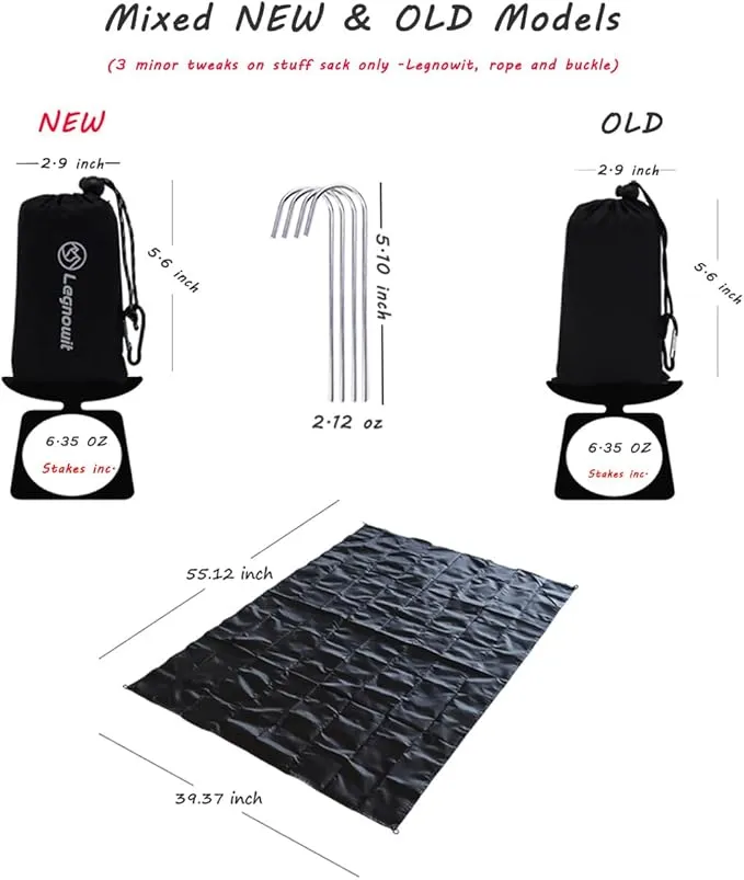Outdoor Pocket Blanket, 55"x39" Packable Compact Lightweight Small Picnic Blanket, Water Resistant Fast Dry Ground Cover for Beach Concert Festival Camping Hiking, Stakes Included (Black)