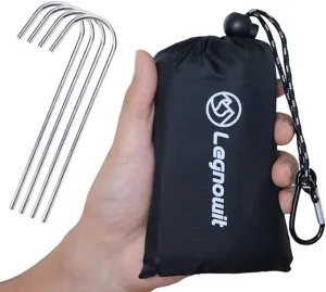 Outdoor Pocket Blanket, 55"x39" Packable Compact Lightweight Small Picnic Blanket, Water Resistant Fast Dry Ground Cover for Beach Concert Festival Camping Hiking, Stakes Included (Black)