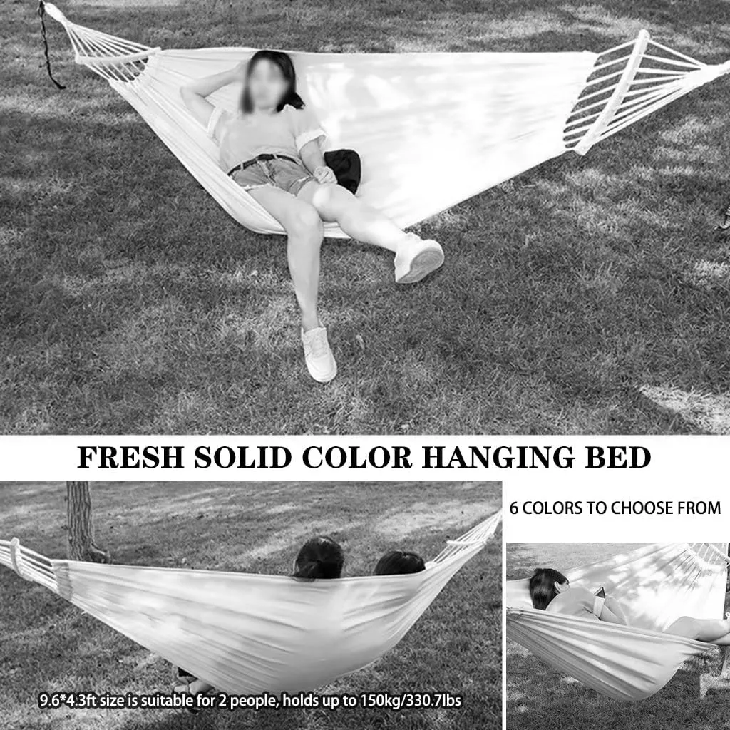 Outdoor Thickened Cotton Hammock, Garden Anti-Rollover Double Swing, Camping Equipment with Storage Bag, Load Bearing 150kg/330.7lbs(Blue)