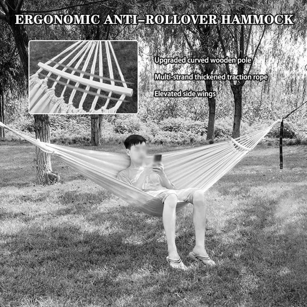 Outdoor Thickened Cotton Hammock, Garden Anti-Rollover Double Swing, Camping Equipment with Storage Bag, Load Bearing 150kg/330.7lbs(Blue)