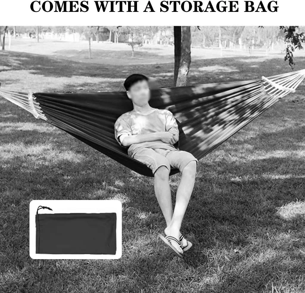 Outdoor Thickened Cotton Hammock, Garden Anti-Rollover Double Swing, Camping Equipment with Storage Bag, Load Bearing 150kg/330.7lbs(Blue)