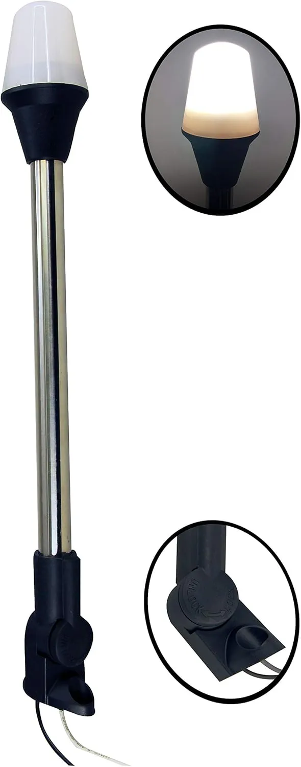 Pactrade Marine All-Round Boat Navigation Lights - 16-Inch Incandescent White Stern Light (Surface Mount, Fold-Down Base) - Boat Accessories for Pontoon, Yacht, Kayak