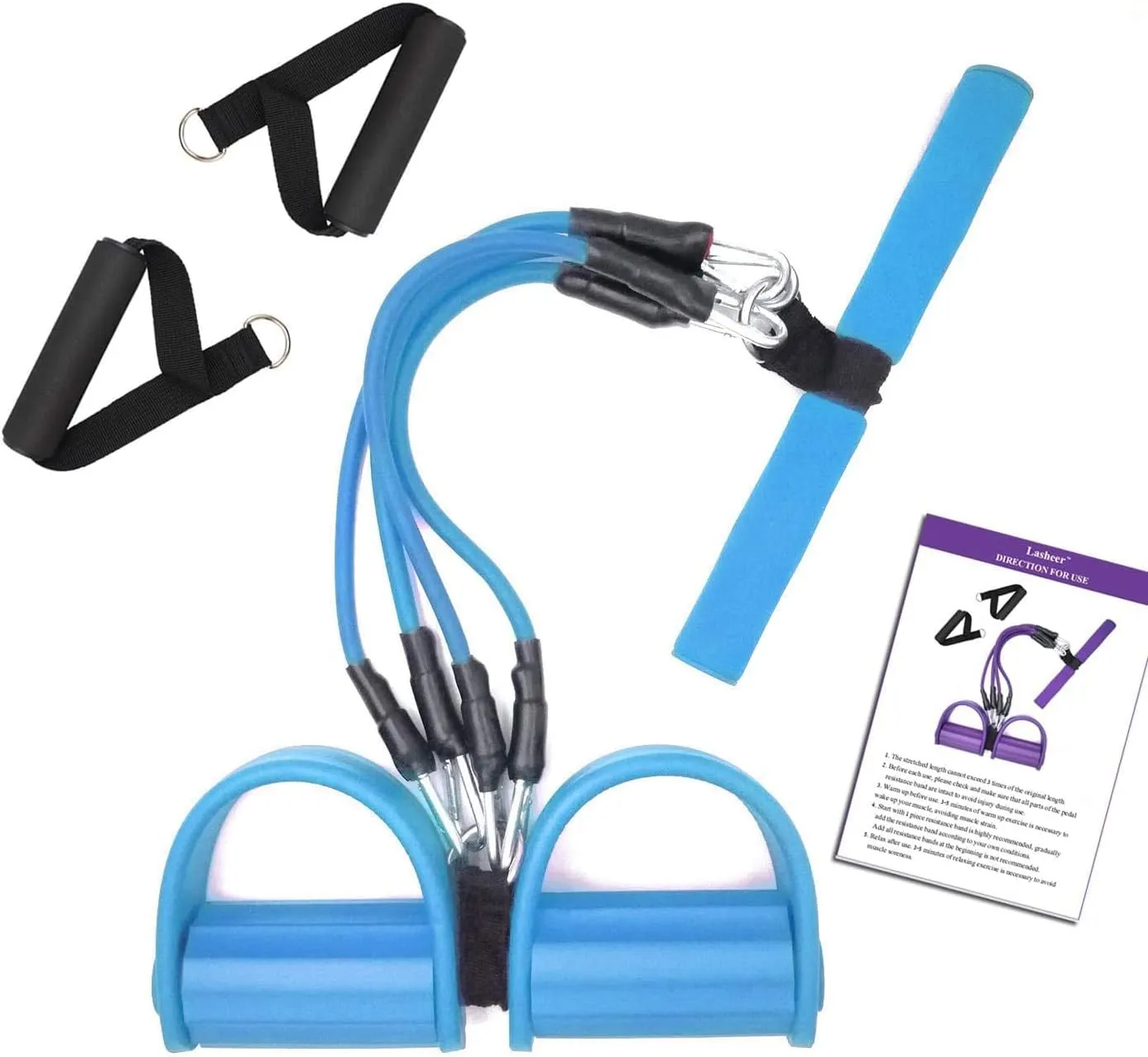 Pedal Resistance Band, 4-Tube Elastic Pull Rope, Sit-up Equipment, Yoga Strap Bodybuilding Expander, Exercise Bands, Fitness Equipment for Abdomen, Waist, Arm, Leg Stretching Slimming Training