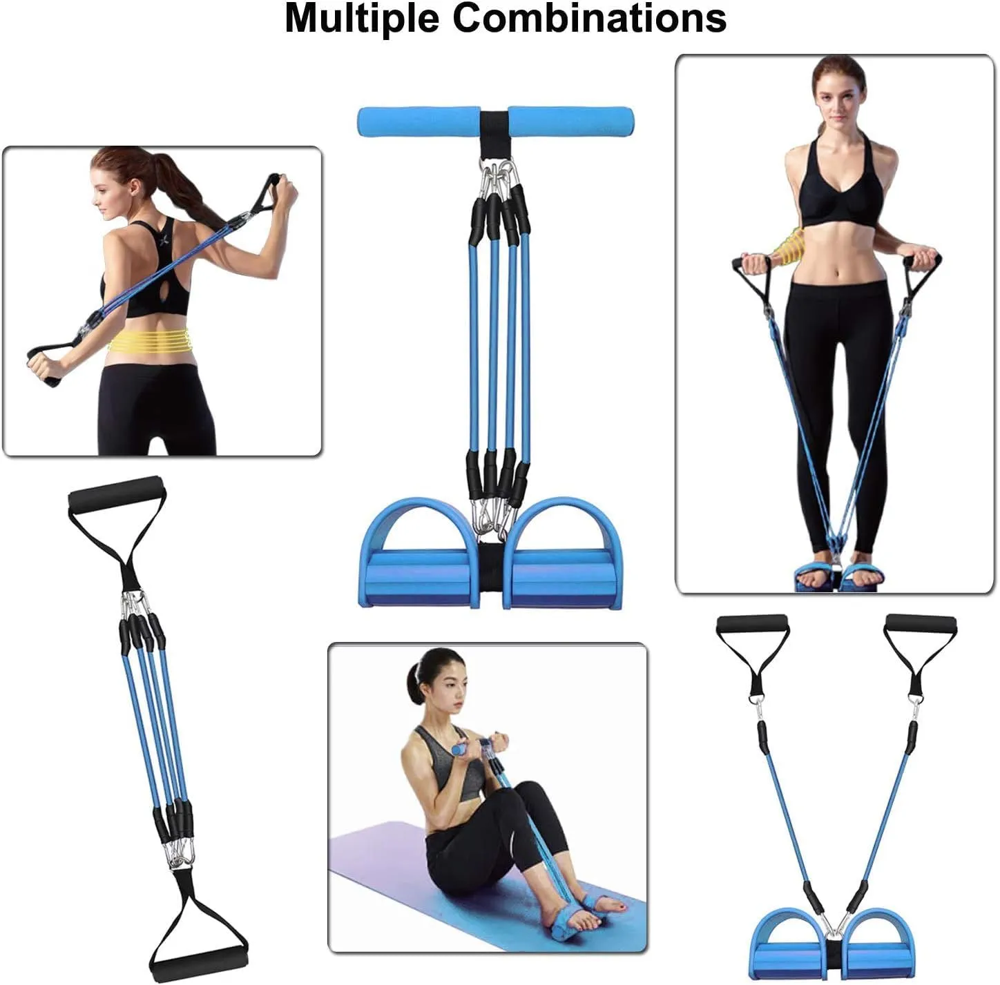 Pedal Resistance Band, 4-Tube Elastic Pull Rope, Sit-up Equipment, Yoga Strap Bodybuilding Expander, Exercise Bands, Fitness Equipment for Abdomen, Waist, Arm, Leg Stretching Slimming Training
