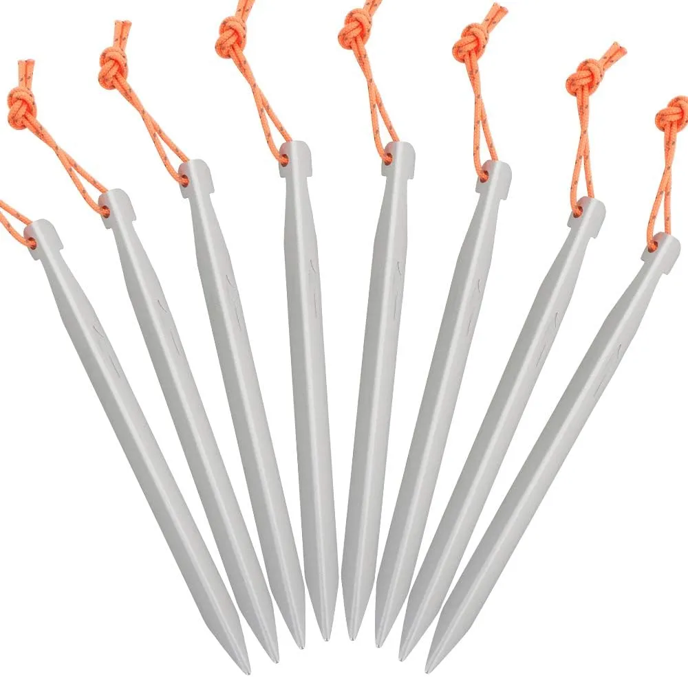 Pegs A7075 Super Duralumin Stake Tent / Tarp Set, 6.3 inches (16 cm), Lightweight, High Strength, Set of 8, Reflective Material, V-Shaped Section, Camping Gear