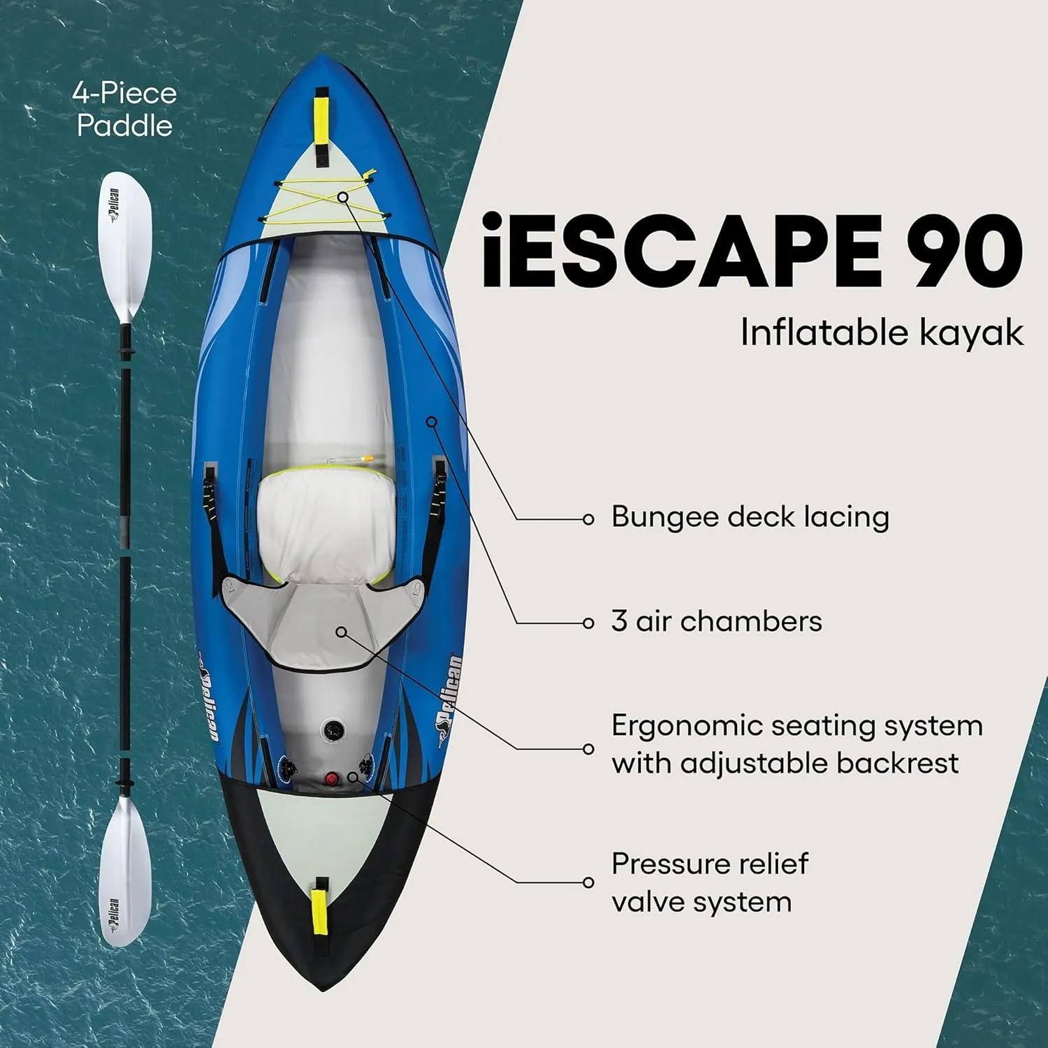 Pelican iESCAPE Inflatable Kayak - Recreational Kayak - Compact, Stable and Fun All in One - for 1 or 2 Person