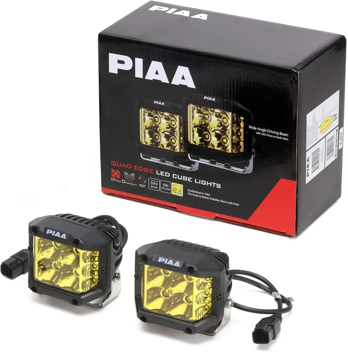 PIAA DKQE30 Auxiliary Lamps, Quad Edge Auxiliary Light 4 inch, Yellow, Pack of 2 Kit