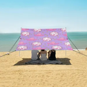 Pink Disco Balls and Cowgirl Hats Beach Canopy Tent Anti-UV & Wind Resistant, Camping Sun Shelter Easy Setup Portable,Outdoor Shade Tents with Sandbags,Sand Shovels,Ground Pegs & Stability Pole