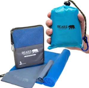 Pocket Blanket and Quick Dry Towel Travel Towel bundle (Blue), Beach Blanket, Microfiber Towel, Camping Towel and Camping Tarp Picnic Blanket