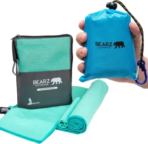 Pocket Blanket (Blue) and Quick Dry Towel Travel Towel bundle (Green), Beach Blanket, Microfiber Towel, Camping Towel and Camping Tarp Picnic Blanket