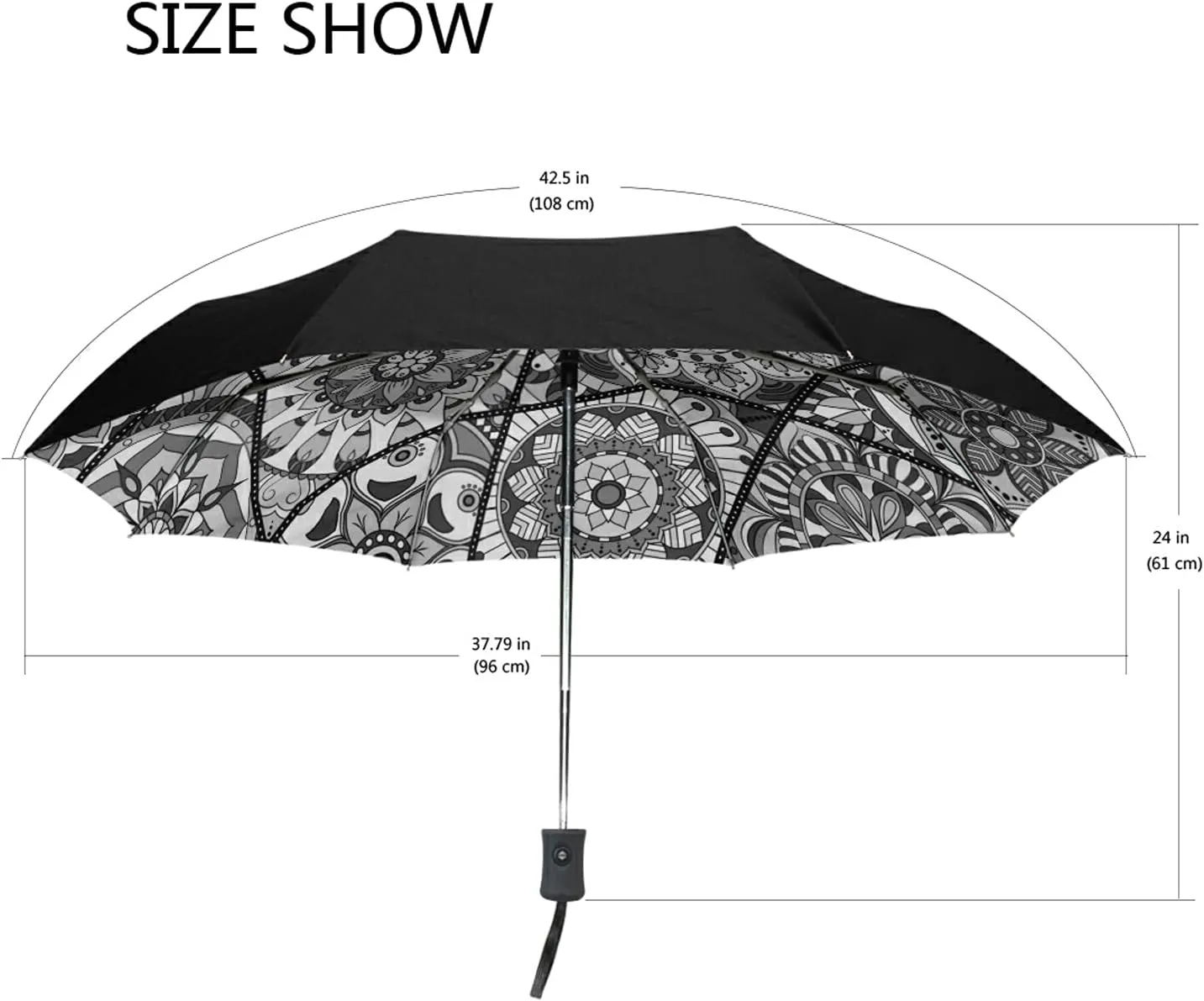 Poeticcity Auto Open/Close Folding Umbrella, Strong Inner Print Travel Rain Umbrella, Portable Automatic Compact Anti-UV Sun Parasol