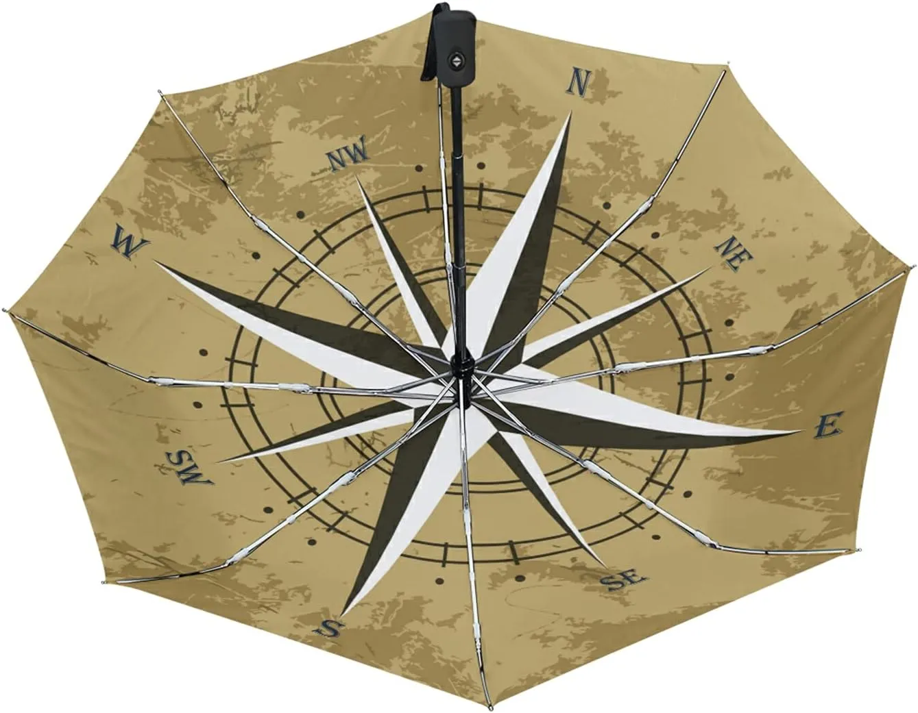 Poeticcity Auto Open/Close Folding Umbrella, Strong Inner Print Travel Rain Umbrella, Portable Automatic Compact Anti-UV Sun Parasol