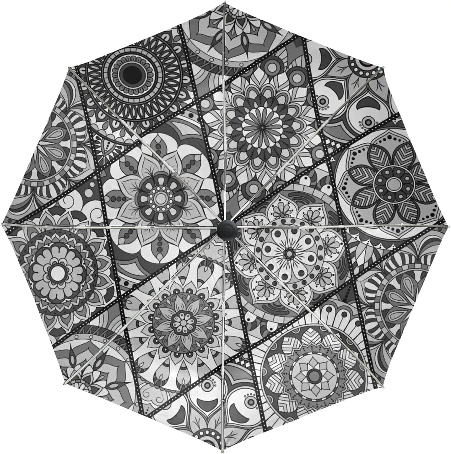 Poeticcity Auto Open/Close Folding Umbrella, Strong Inner Print Travel Rain Umbrella, Portable Automatic Compact Anti-UV Sun Parasol