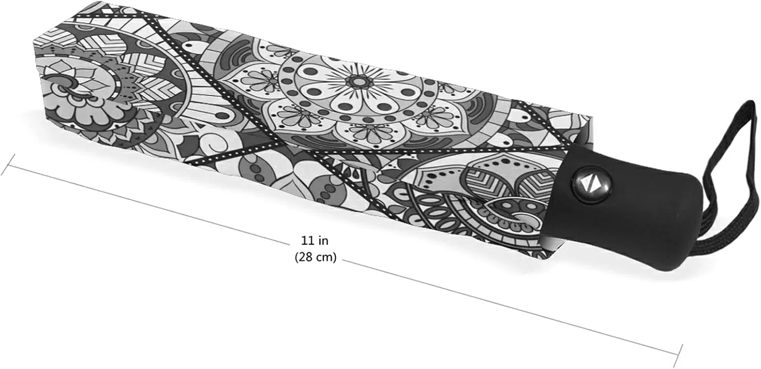 Poeticcity Auto Open/Close Folding Umbrella, Strong Inner Print Travel Rain Umbrella, Portable Automatic Compact Anti-UV Sun Parasol