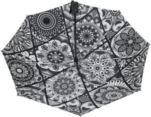 Poeticcity Auto Open/Close Folding Umbrella, Strong Inner Print Travel Rain Umbrella, Portable Automatic Compact Anti-UV Sun Parasol