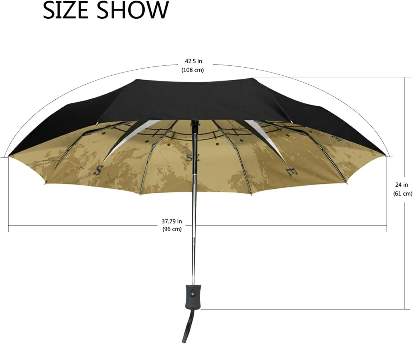 Poeticcity Auto Open/Close Folding Umbrella, Strong Inner Print Travel Rain Umbrella, Portable Automatic Compact Anti-UV Sun Parasol