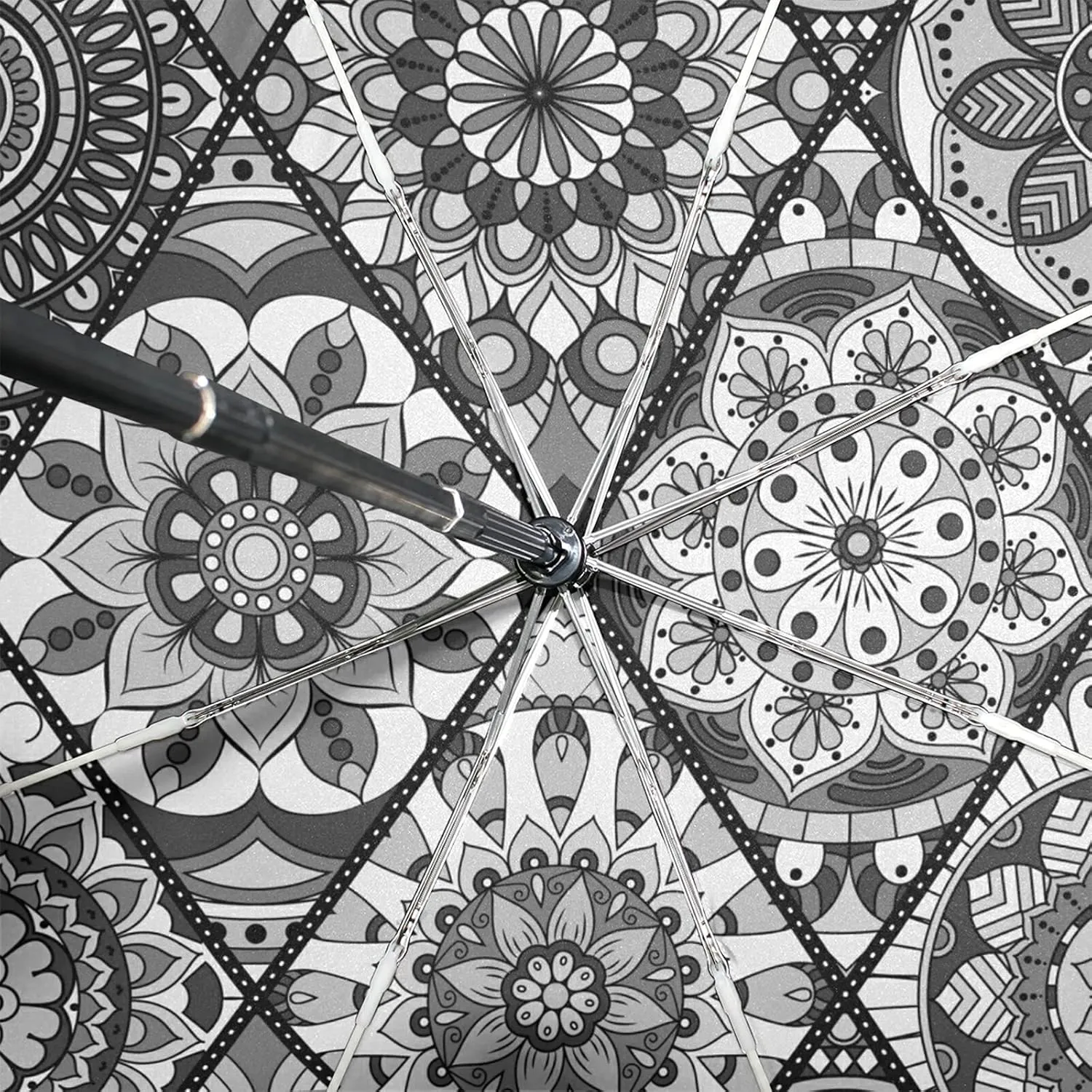 Poeticcity Auto Open/Close Folding Umbrella, Strong Inner Print Travel Rain Umbrella, Portable Automatic Compact Anti-UV Sun Parasol