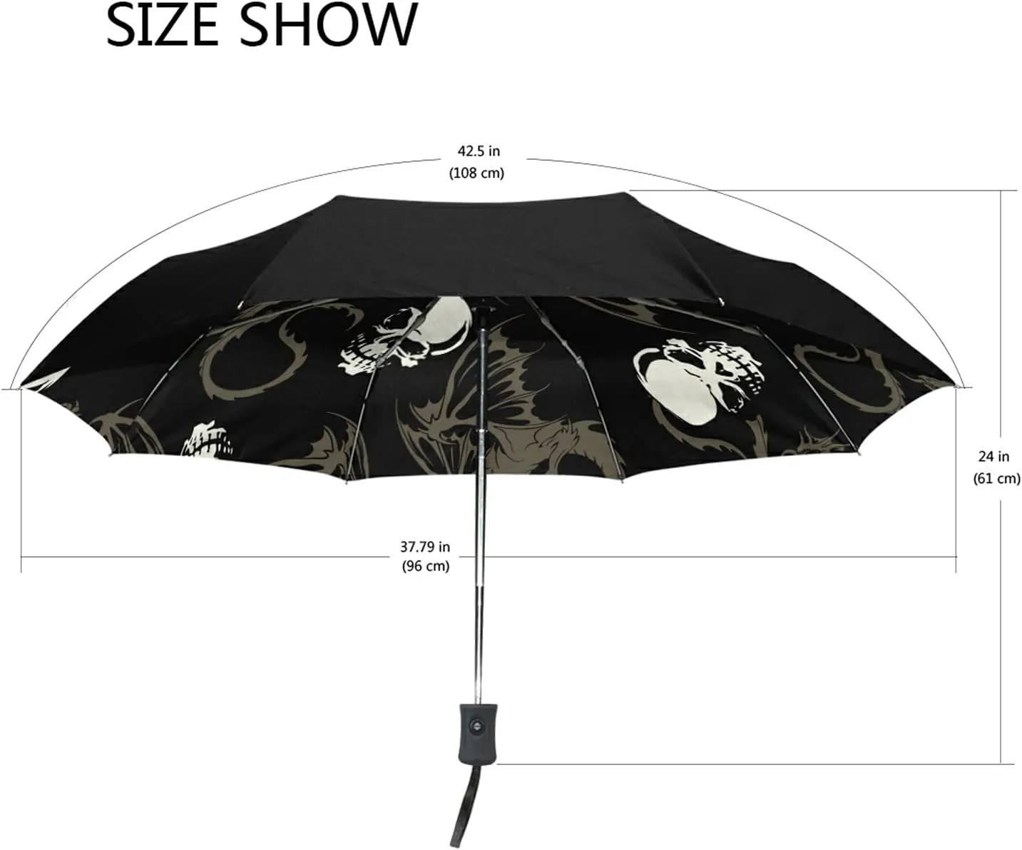 Poeticcity Auto Open/Close Folding Umbrella, Strong Inner Print Travel Rain Umbrella, Portable Automatic Compact Anti-UV Sun Parasol