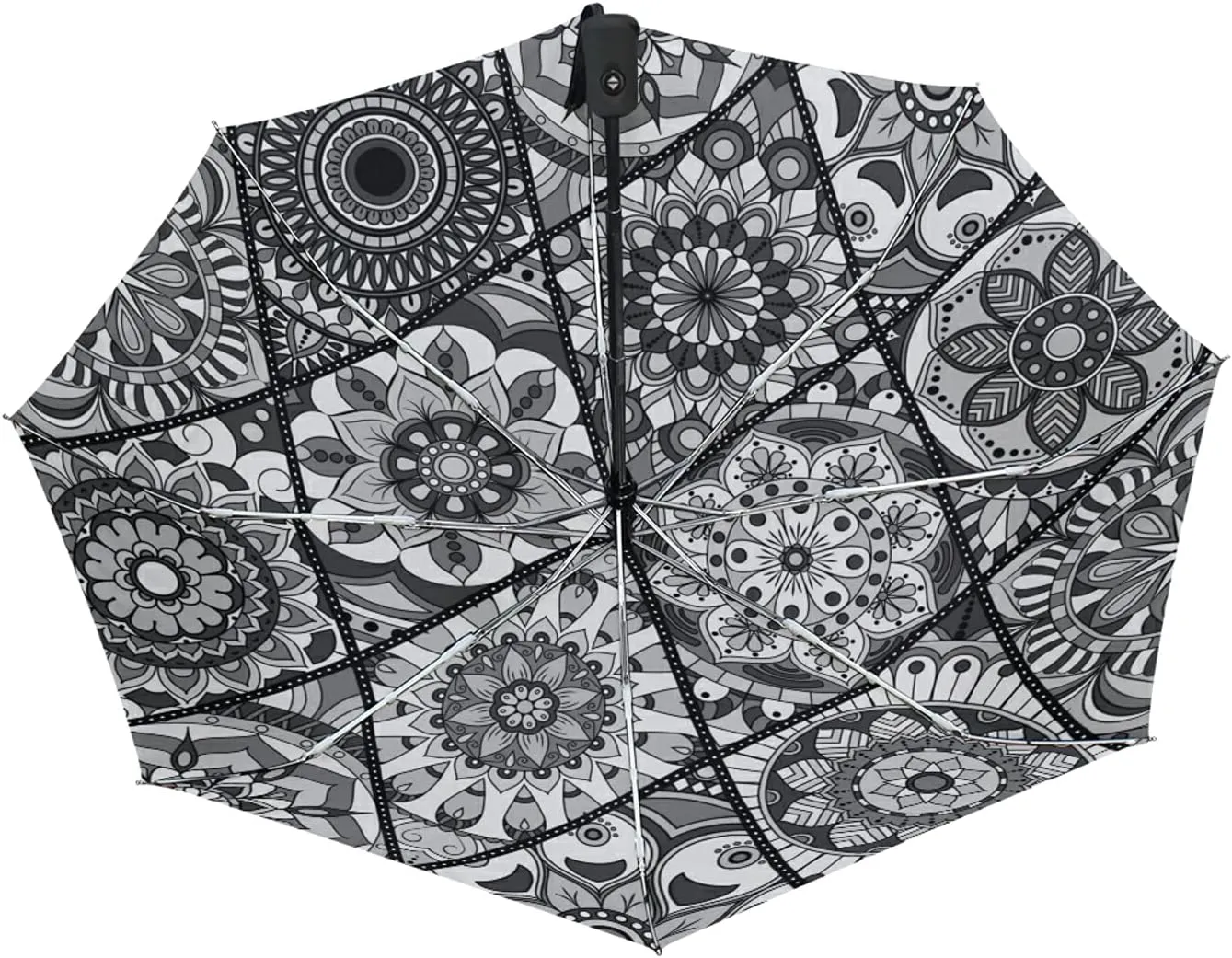 Poeticcity Auto Open/Close Folding Umbrella, Strong Inner Print Travel Rain Umbrella, Portable Automatic Compact Anti-UV Sun Parasol