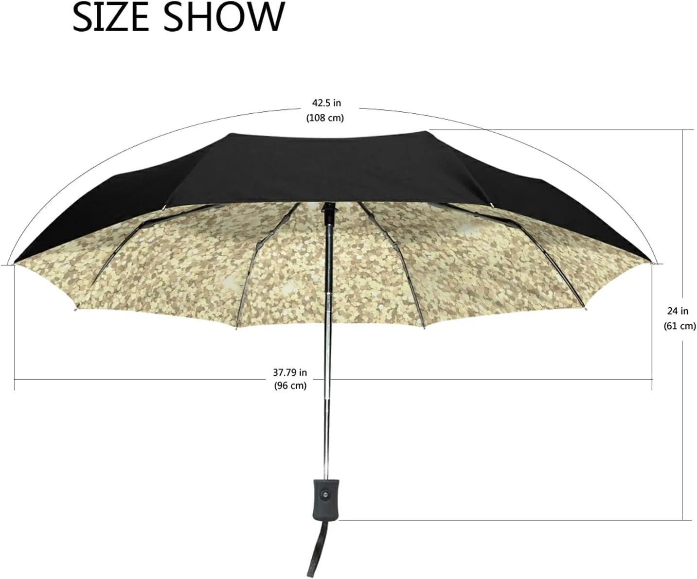 Poeticcity Auto Open/Close Folding Umbrella, Strong Inner Print Travel Rain Umbrella, Portable Automatic Compact Anti-UV Sun Parasol