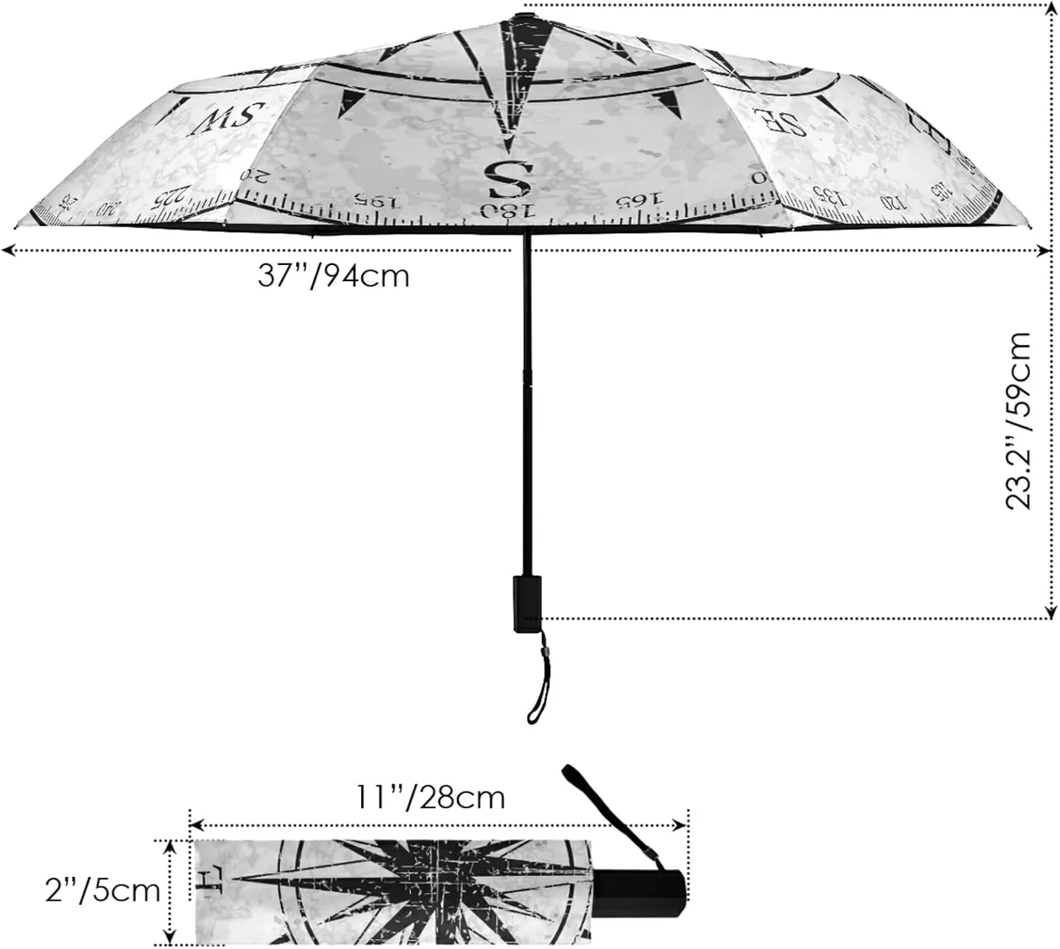 Poeticcity Folding Umbrella, Anti-UV 3 Folds Lightweight Parasol, Compact Windproof Strong Umbrellas for Car Travel Sun & Rain