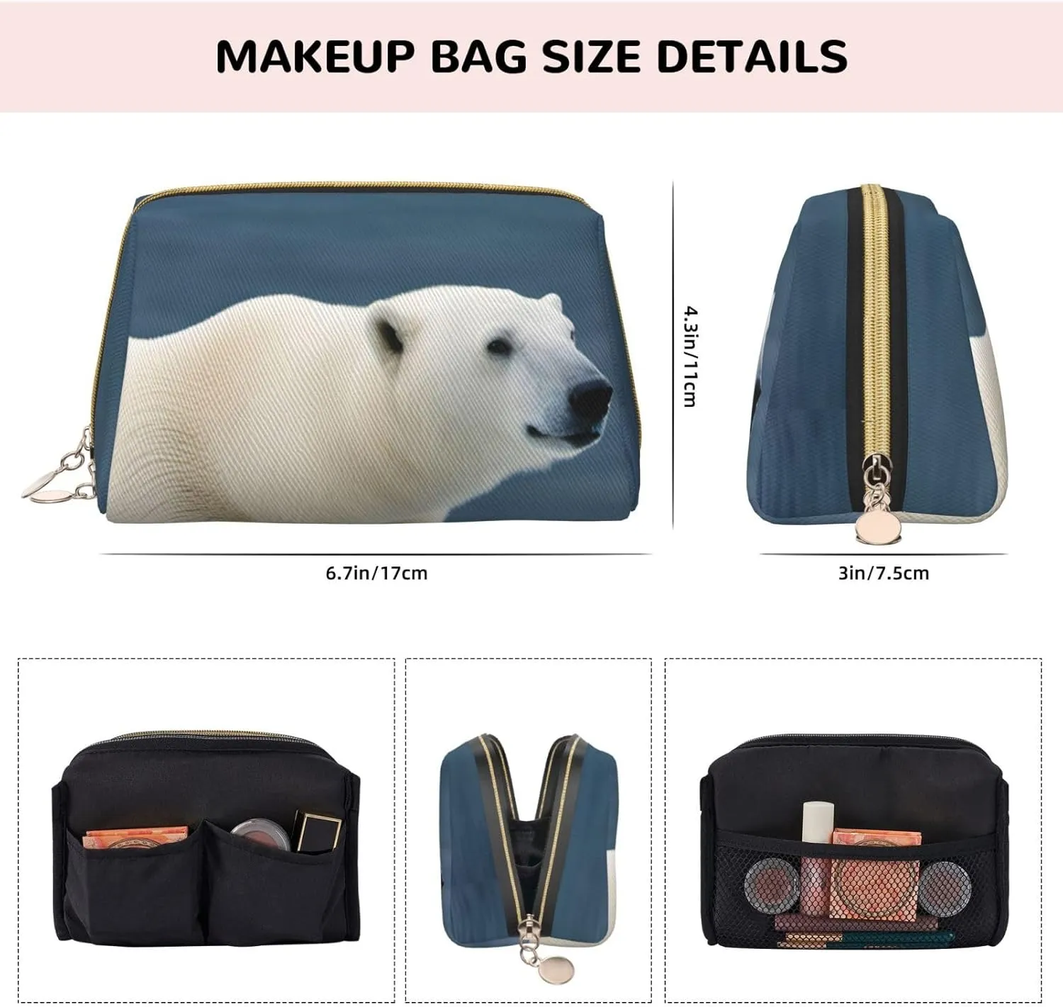 Polar Bear Toiletry Pouch, Travel-Friendly Makeup Organizer For Makeup Brushes, Lipsticks