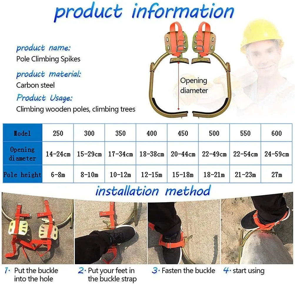 Pole Climbing Spikes,Climbing Spikes,Simple to Use Climbing Tool with Seat Belt for Hunting Observation,Picking Fruit,Coconut,Simple to Use,model600