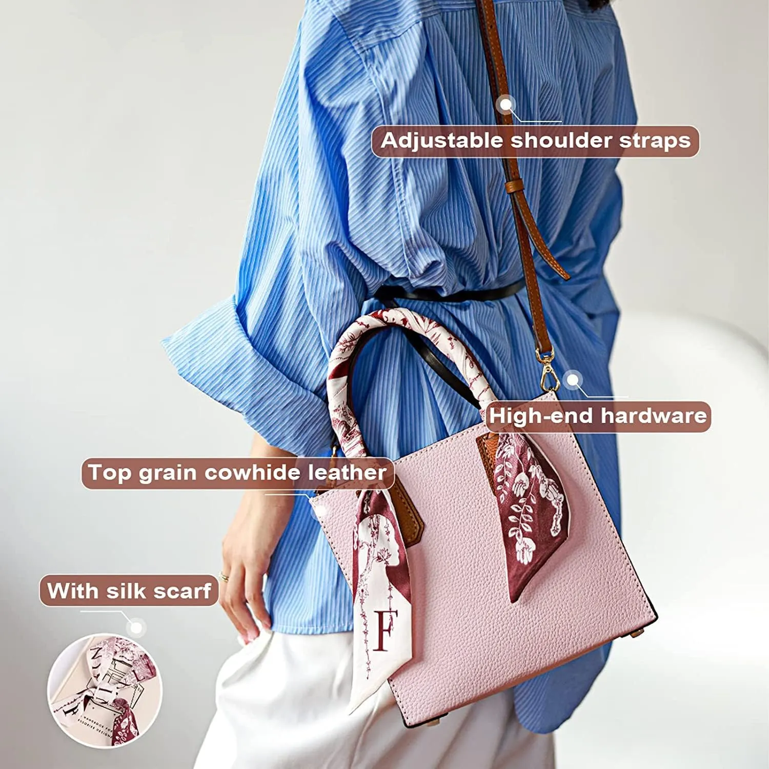 POPSEWING Top Grain Leather Mini Tote Handbag DIY Kit, Crossbody Shoulder Bag with Sewing Kits for Women, Girls, DIY Leather Bag Kit for Personalized Gift (Pink)