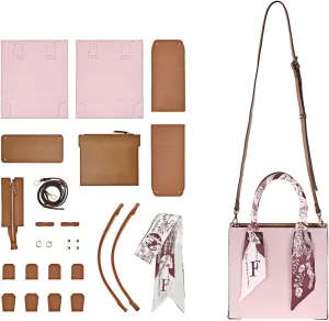 POPSEWING Top Grain Leather Mini Tote Handbag DIY Kit, Crossbody Shoulder Bag with Sewing Kits for Women, Girls, DIY Leather Bag Kit for Personalized Gift (Pink)