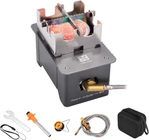 Portable Camping Stove, Windproof Butane Stove with Carrying Case, Backpacking Camp Stove Propane for Outdoor Camping Hiking Cooking and Picnic (Camping Stove 1000W)