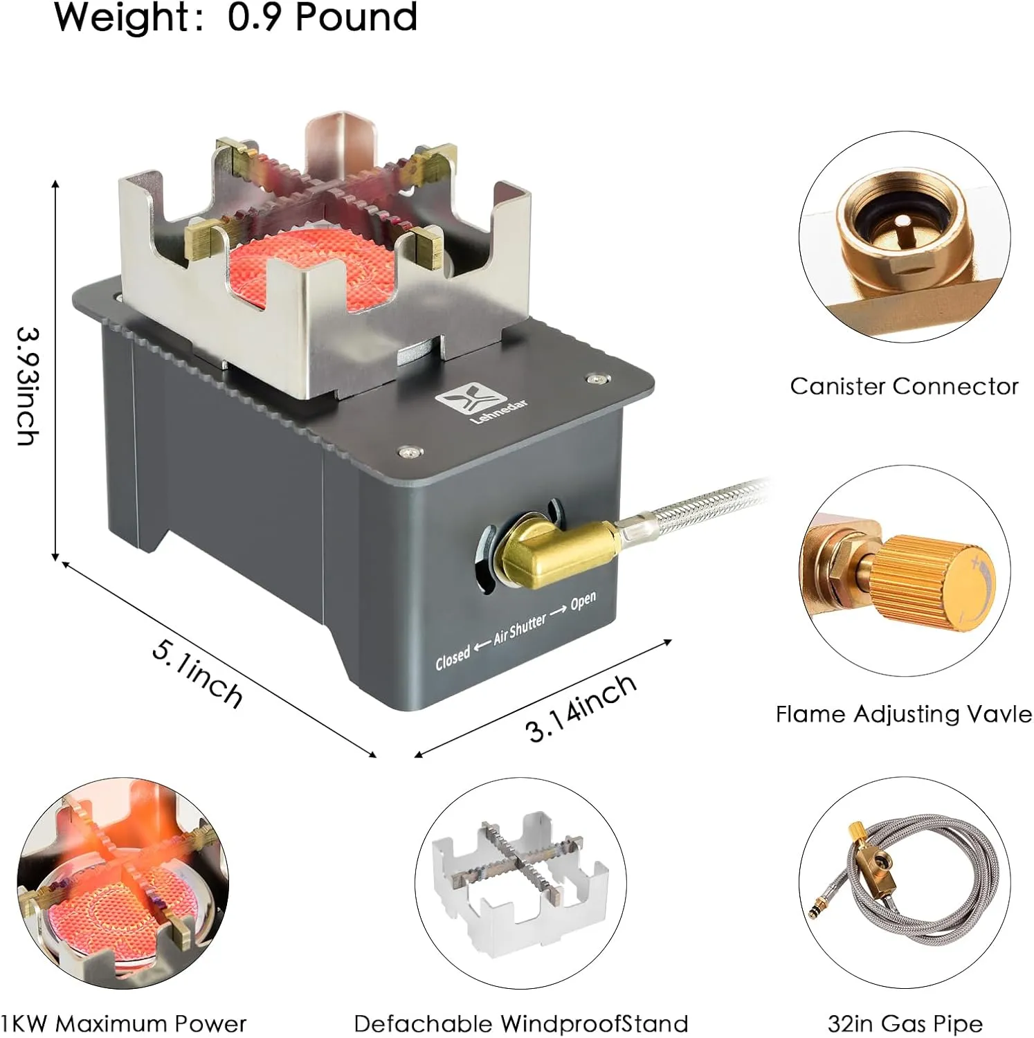 Portable Camping Stove, Windproof Butane Stove with Carrying Case, Backpacking Camp Stove Propane for Outdoor Camping Hiking Cooking and Picnic (Camping Stove 1000W)