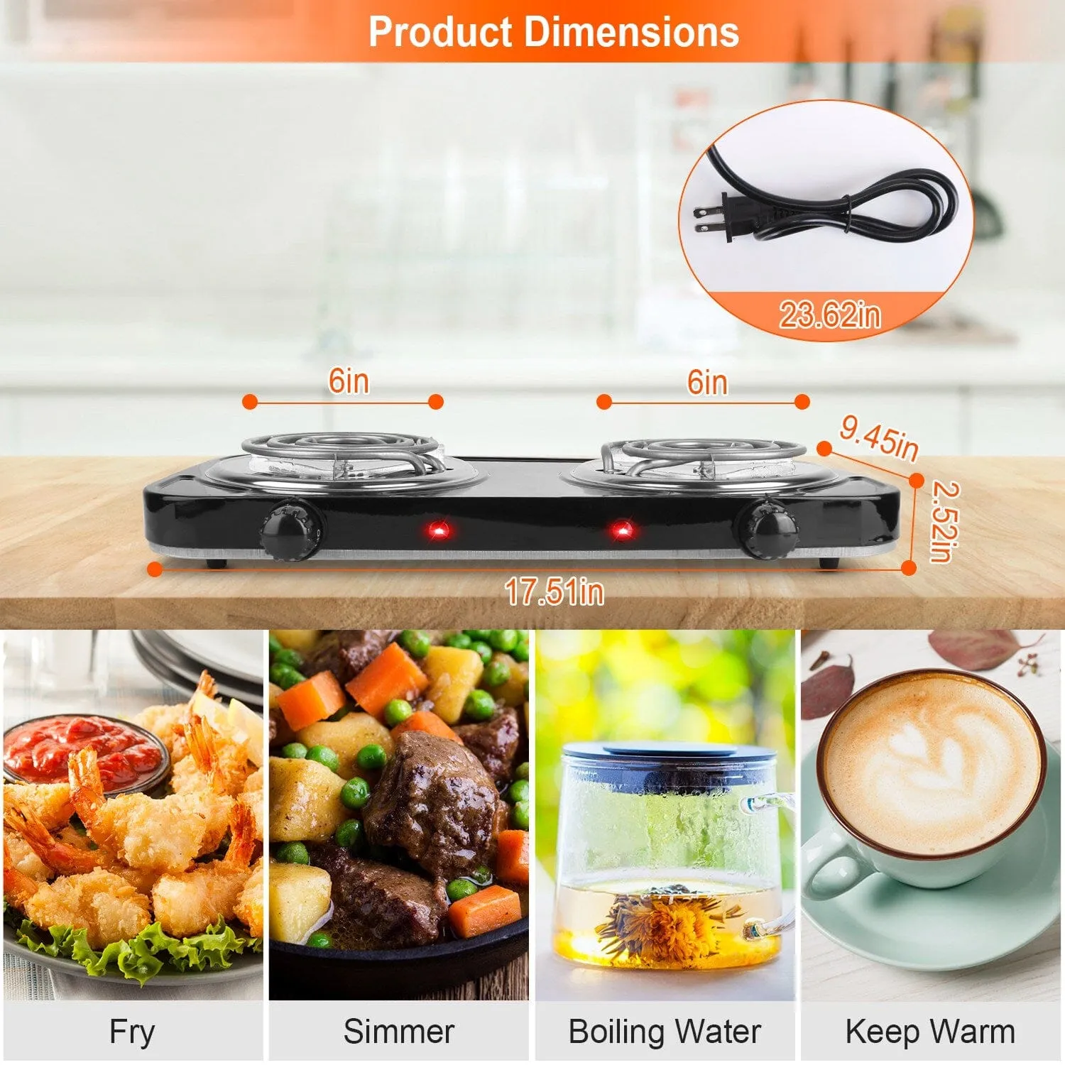Portable Coil Heating Hot Plate Stove Countertop
