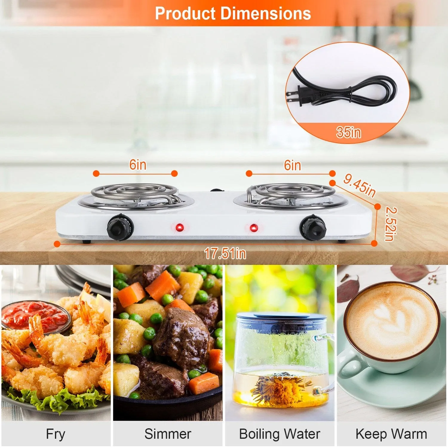 Portable Coil Heating Hot Plate Stove Countertop