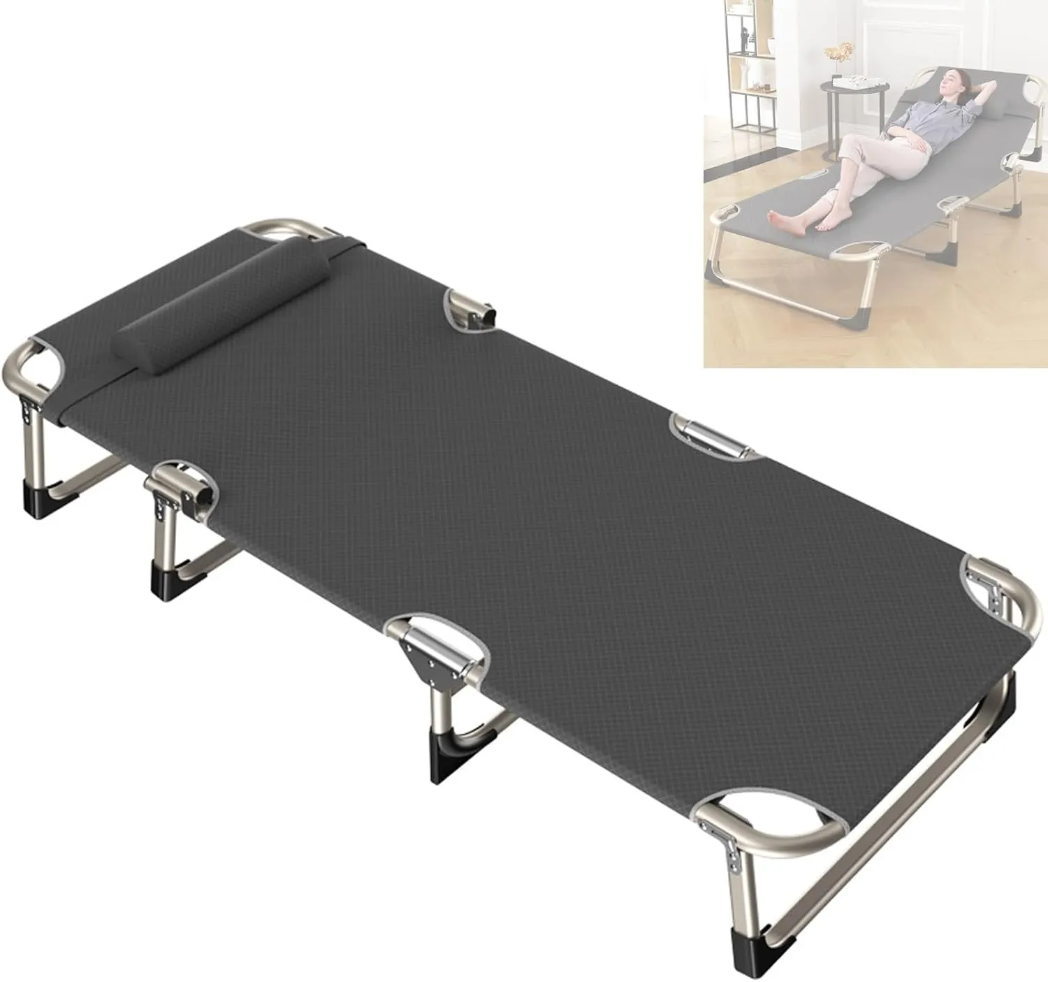 Portable Folding Adult Bed,Camping Cot Outdoor Portable Folding Sleeping Cots, 75cm Width Foldable Guest Bed with Adjustable 4 Position Comfortable Heavy Duty Camp Cot for Adults Outdoor in