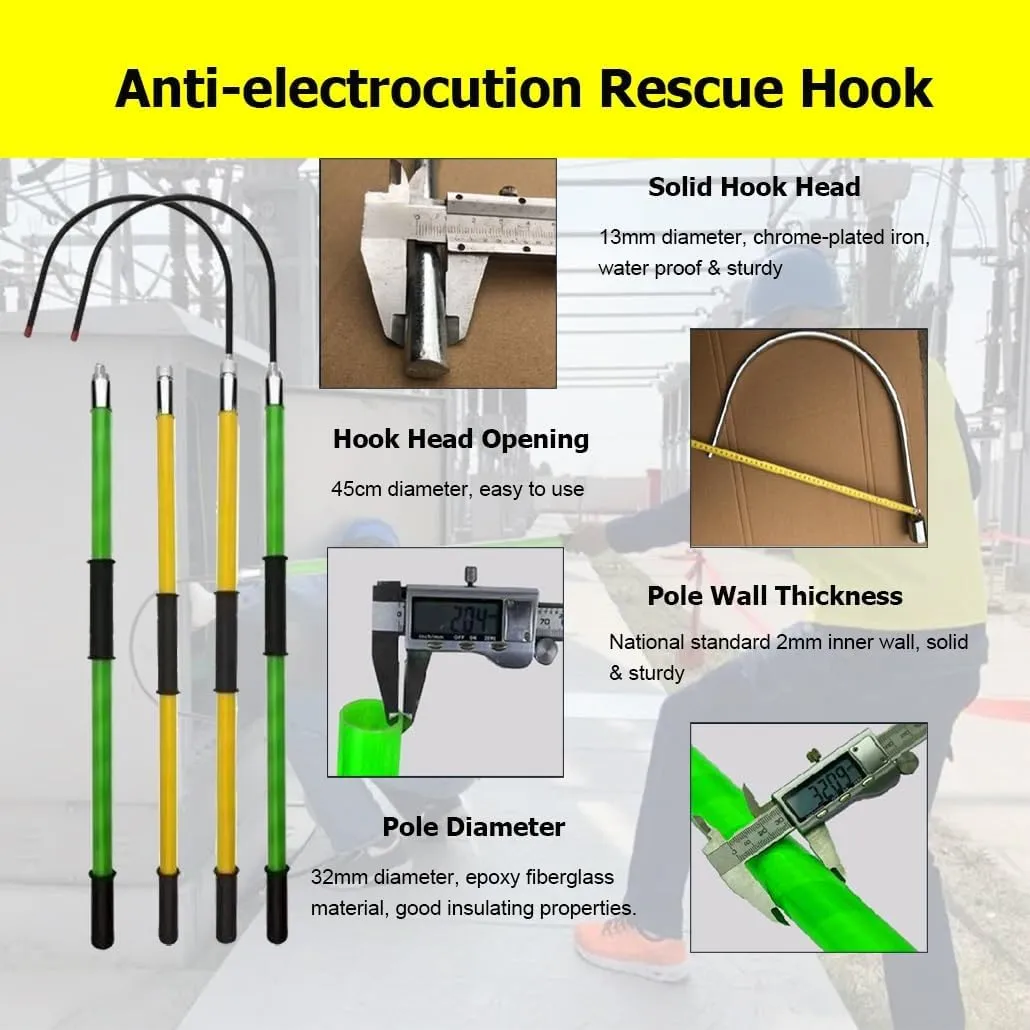 Portable High Voltage Insulated Rescue Hook, Electrocution Emergency Rescue Pole with Hook, Fire Electrician Factory Home(Yellow,3.3Ft)
